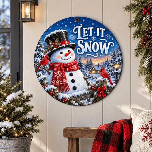 Rusty Rooster Fabrication & Design Full-Color Steel Sign Let It Snow Snowman Christmas Round Steel Sign (Sub A47)