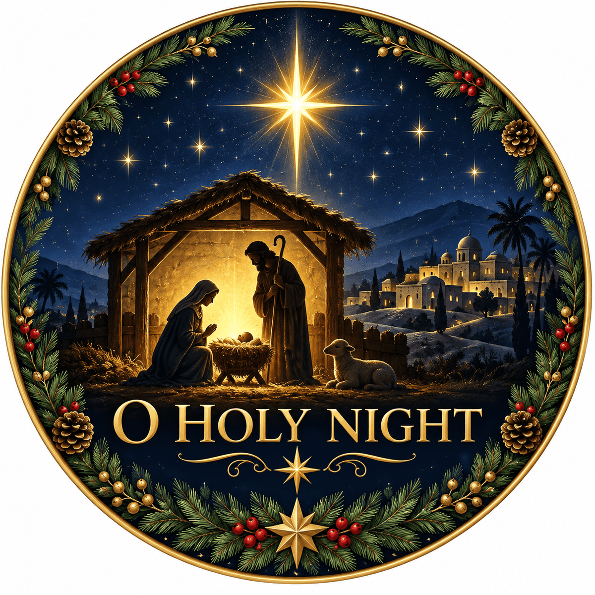 Rusty Rooster Fabrication & Design Full-Color Steel Sign O Holy Night Nativity Round Steel Sign (Sub A48)
