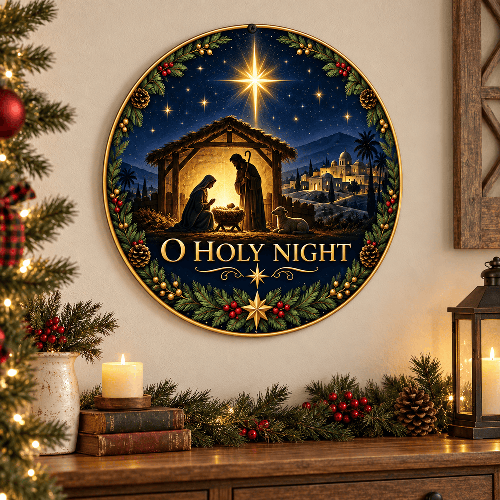 Rusty Rooster Fabrication & Design Full-Color Steel Sign O Holy Night Nativity Round Steel Sign (Sub A48)
