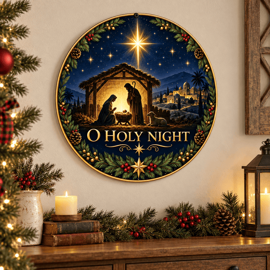 Rusty Rooster Fabrication & Design Full-Color Steel Sign O Holy Night Nativity Round Steel Sign (Sub A48)