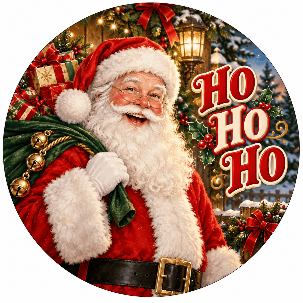 Rusty Rooster Fabrication & Design Full-Color Steel Sign Santa Ho Ho Ho Christmas Round Steel Sign (Sub A46)