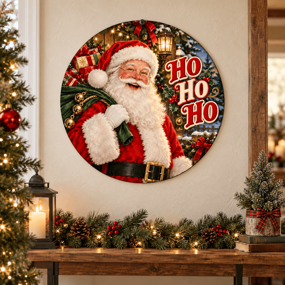 Rusty Rooster Fabrication & Design Full-Color Steel Sign Santa Ho Ho Ho Christmas Round Steel Sign (Sub A46)