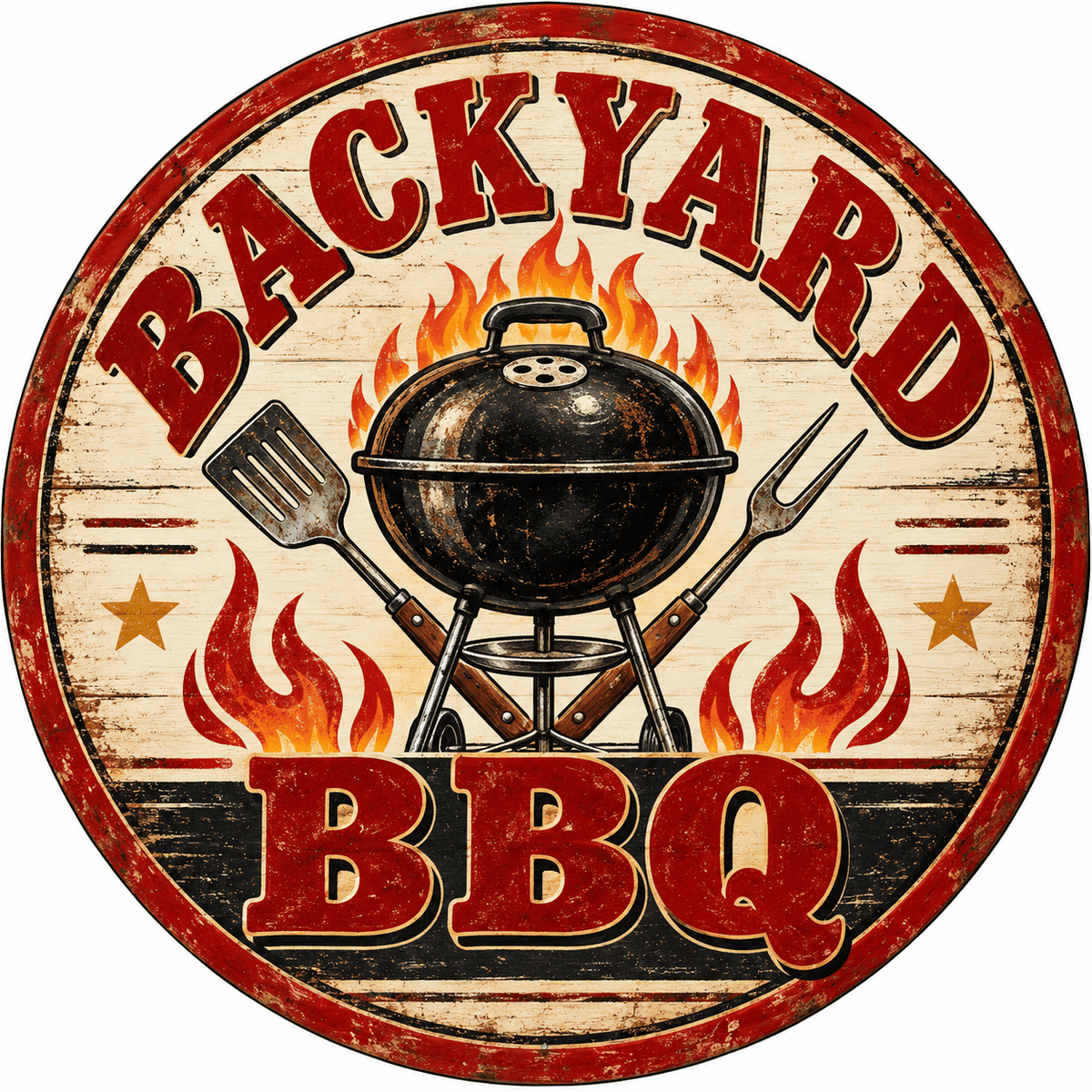 Rusty Rooster Fabrication & Design Full-Color Steel Sign Vintage Backyard BBQ Round Steel Sign (Sub A1)