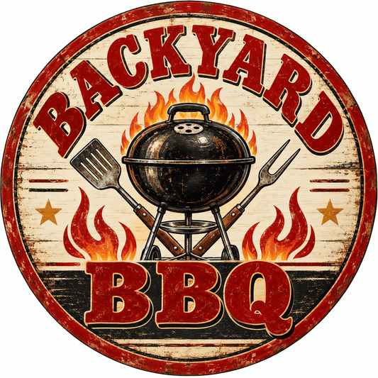Rusty Rooster Fabrication & Design Full-Color Steel Sign Vintage Backyard BBQ Round Steel Sign (Sub A1)