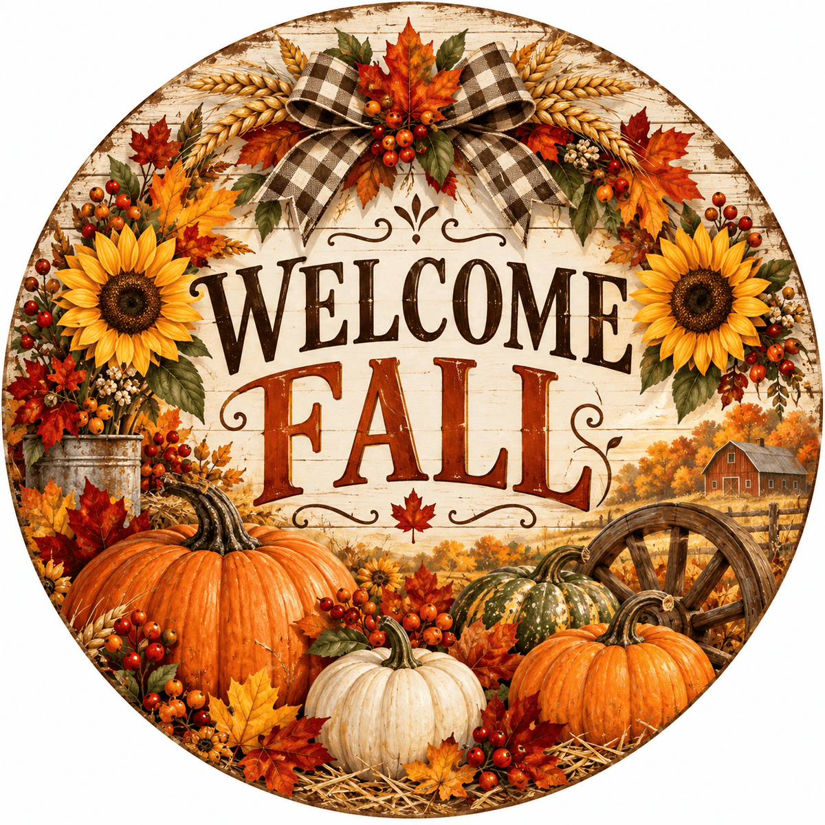 Rusty Rooster Fabrication & Design Full-Color Steel Sign Welcome Fall Pumpkin Round Steel Sign (Sub A6)