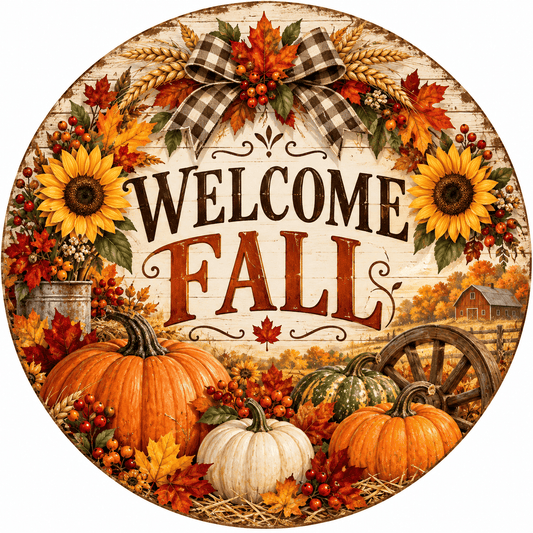 Rusty Rooster Fabrication & Design Full-Color Steel Sign Welcome Fall Pumpkin Round Steel Sign (Sub A6)
