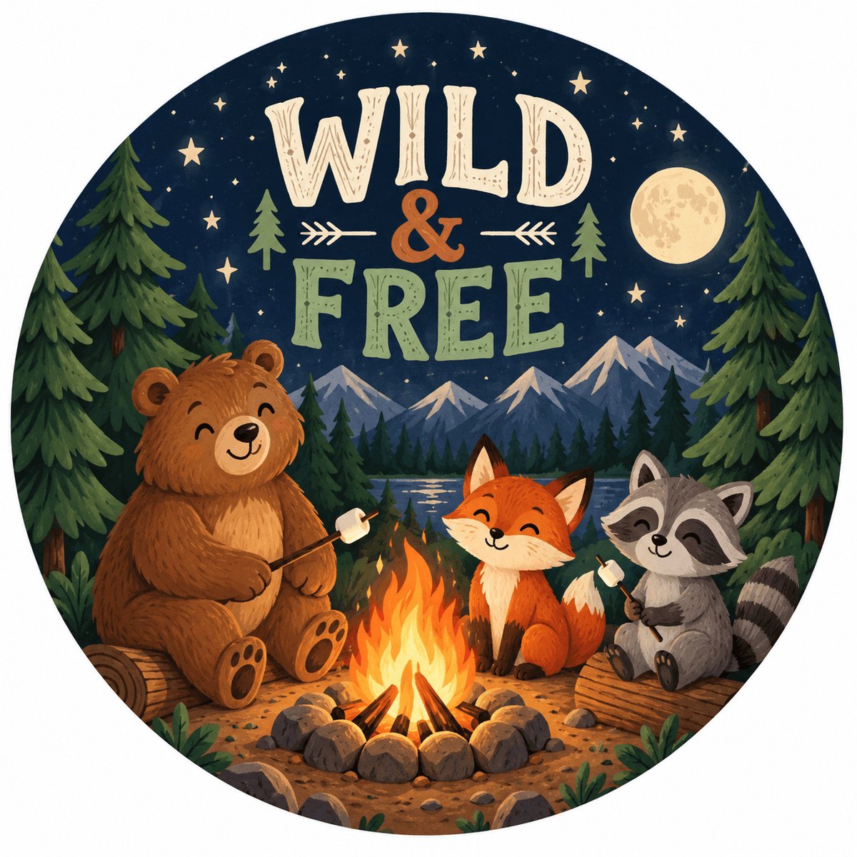 Rusty Rooster Fabrication & Design Full-Color Steel Sign Wild and Free Woodland Kids Round Steel Sign (Sub A28)