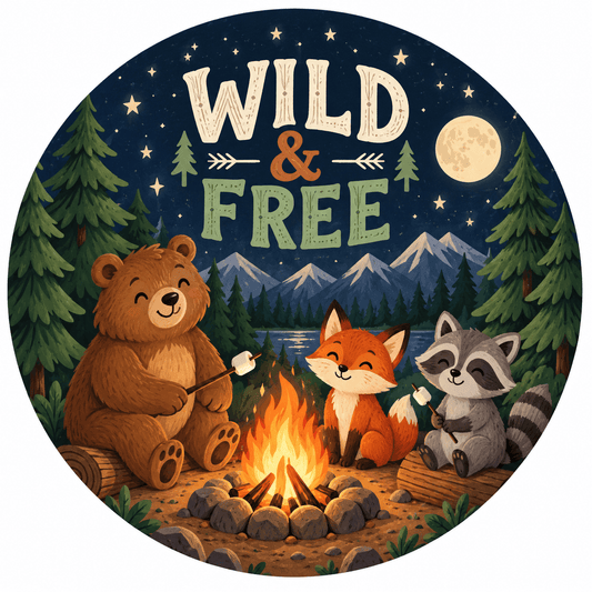 Rusty Rooster Fabrication & Design Full-Color Steel Sign Wild and Free Woodland Kids Round Steel Sign (Sub A28)