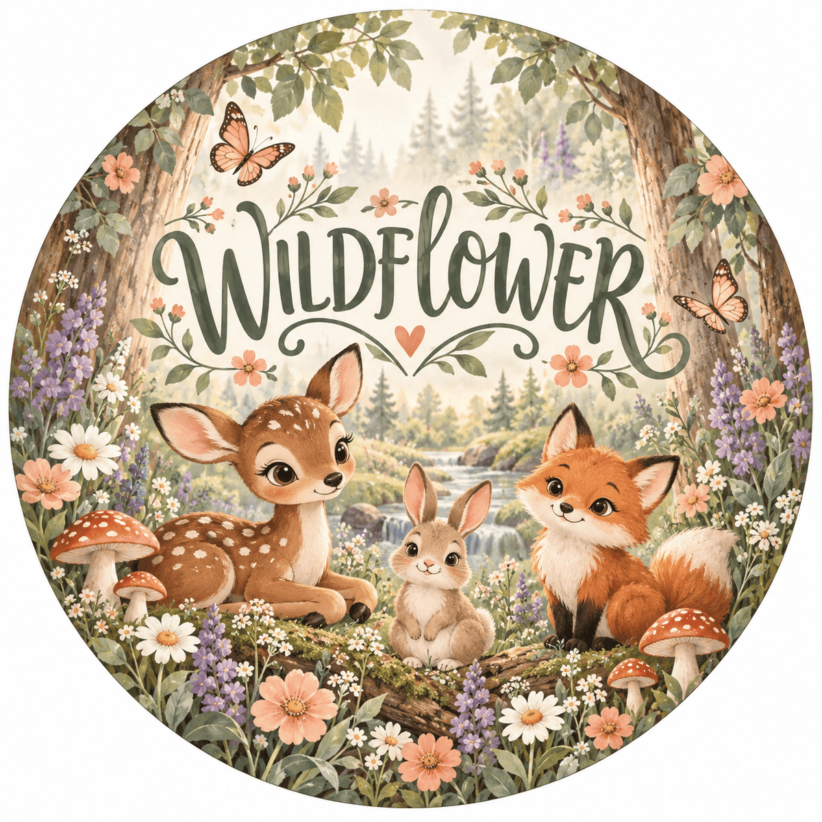 Rusty Rooster Fabrication & Design Full-Color Steel Sign Wildflower Woodland Kids Round Steel Sign (Sub A38)