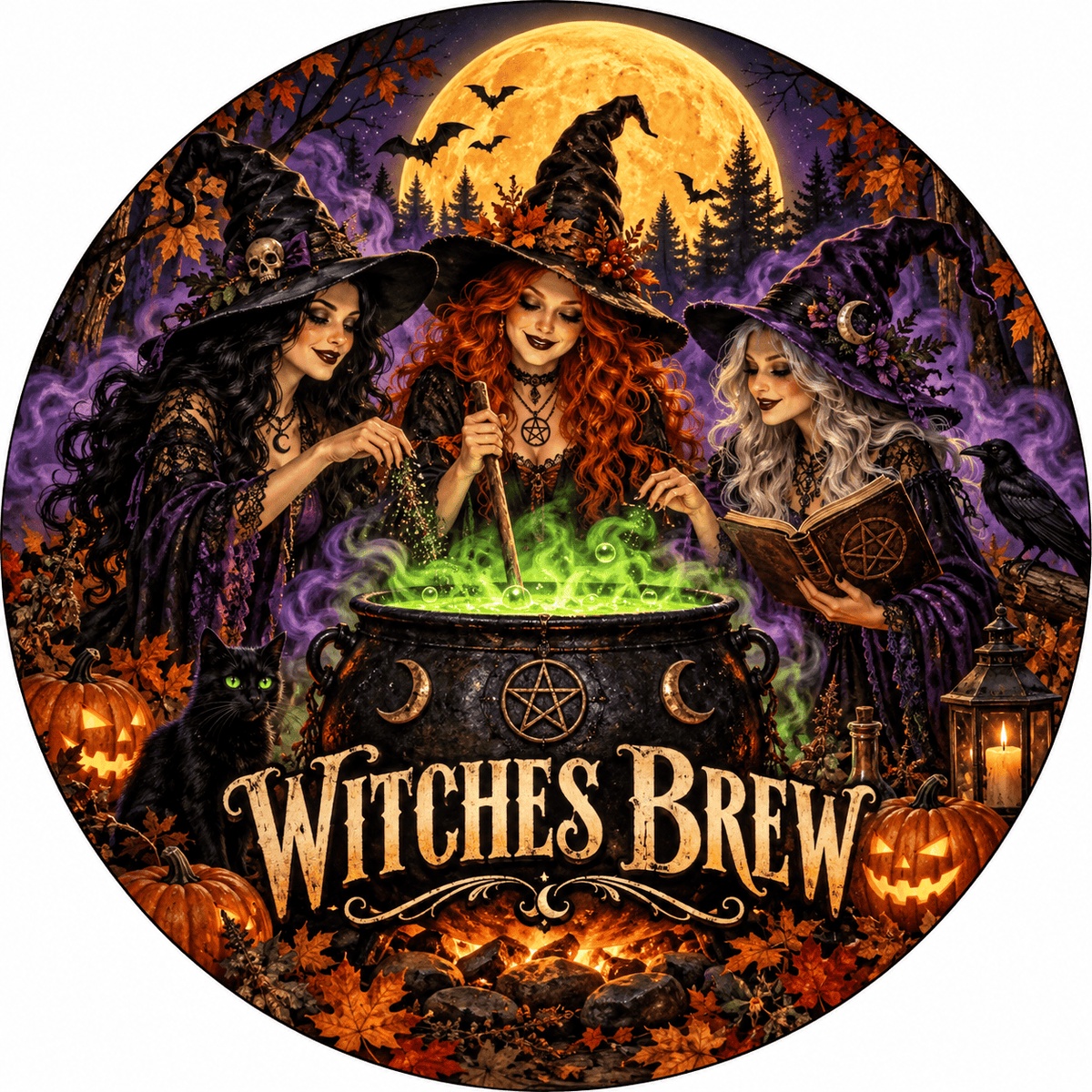 Rusty Rooster Fabrication & Design Full-Color Steel Sign Witches Brew Halloween Round Steel Sign (Sub A4)