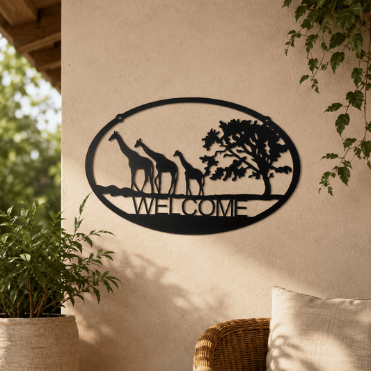 Rusty Rooster Fabrication & Design Giraffe Welcome Metal Sign (N8)