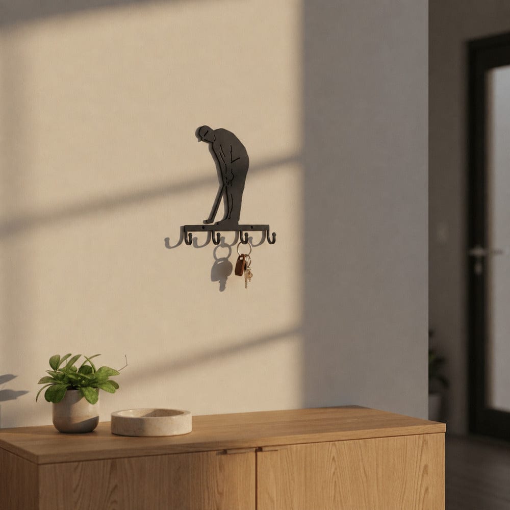 Rusty Rooster Fabrication & Design Golfer Metal Key Holder with 5 Hooks – Golf Wall Decor (I22)