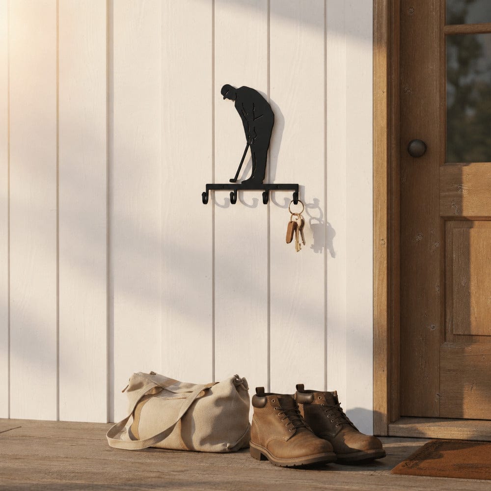 Rusty Rooster Fabrication & Design Golfer Metal Key Holder with 5 Hooks – Golf Wall Decor (I22)