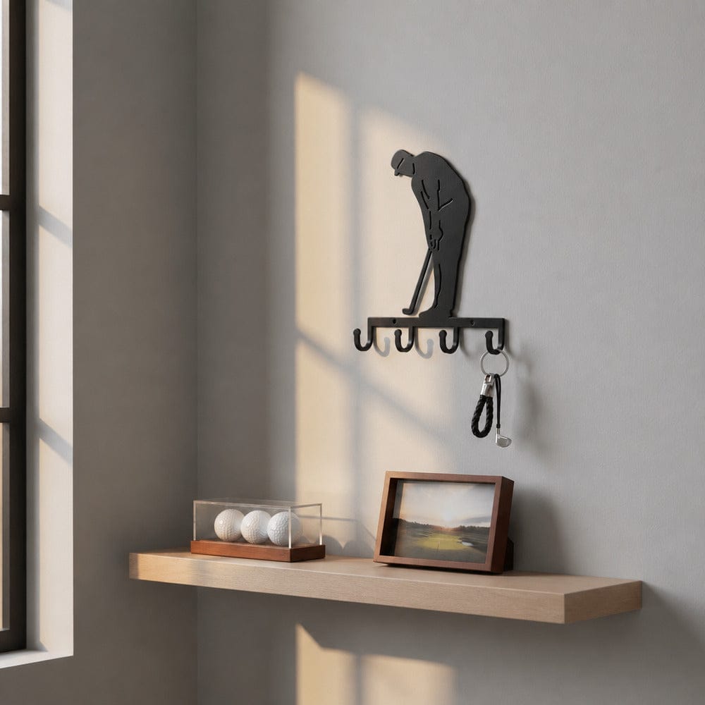 Rusty Rooster Fabrication & Design Golfer Metal Key Holder with 5 Hooks – Golf Wall Decor (I22)