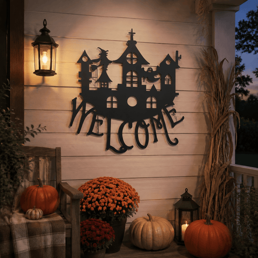 Rusty Rooster Fabrication & Design Halloween Castle Welcome Metal Sign (G39)