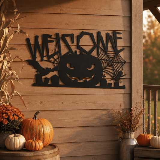 Rusty Rooster Fabrication & Design Halloween Pumpkin Welcome Metal Sign (G40)