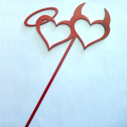 Rusty Rooster Fabrication & Design Halo and Horns & Hearts Metal Flower pot stake (A51)