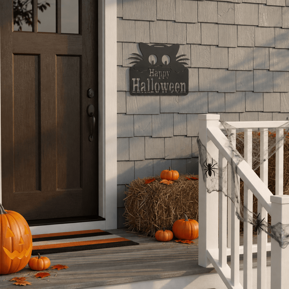 Rusty Rooster Fabrication & Design Happy Halloween Cat Metal Wall Sign (C50)