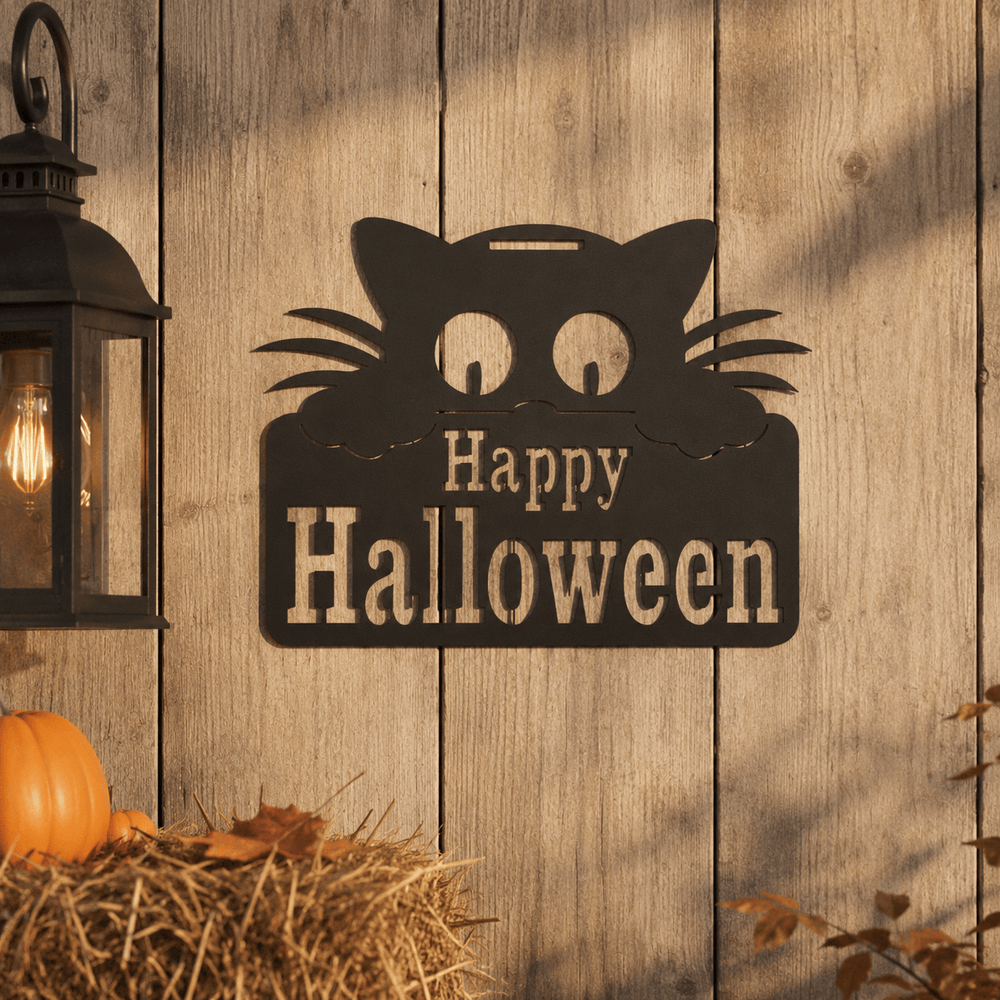 Rusty Rooster Fabrication & Design Happy Halloween Cat Metal Wall Sign (C50)