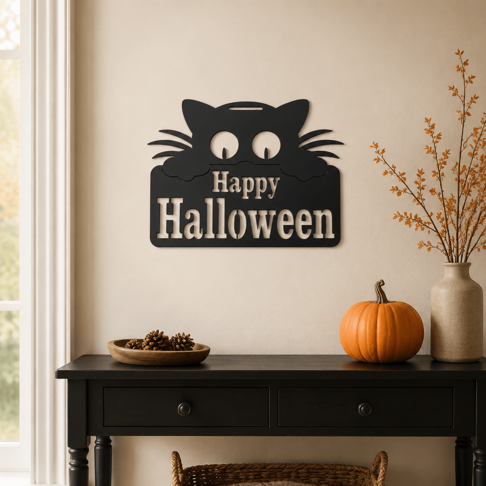 Rusty Rooster Fabrication & Design Happy Halloween Cat Metal Wall Sign (C50)
