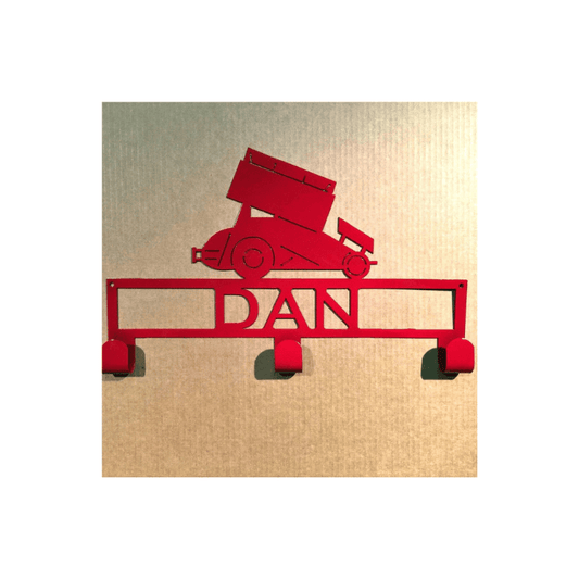 Rusty Rooster Fabrication & Design Hat / Coat Rack Sprint Car with Custom Text  Box 3 Hooks (X14)