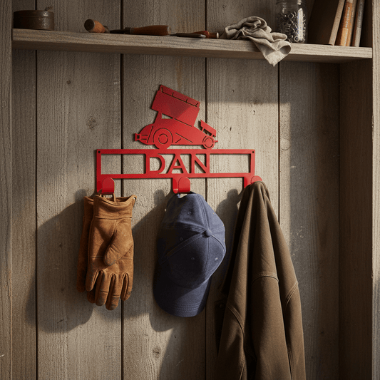 Rusty Rooster Fabrication & Design Hat / Coat Rack Sprint Car with Custom Text  Box 3 Hooks (X14)