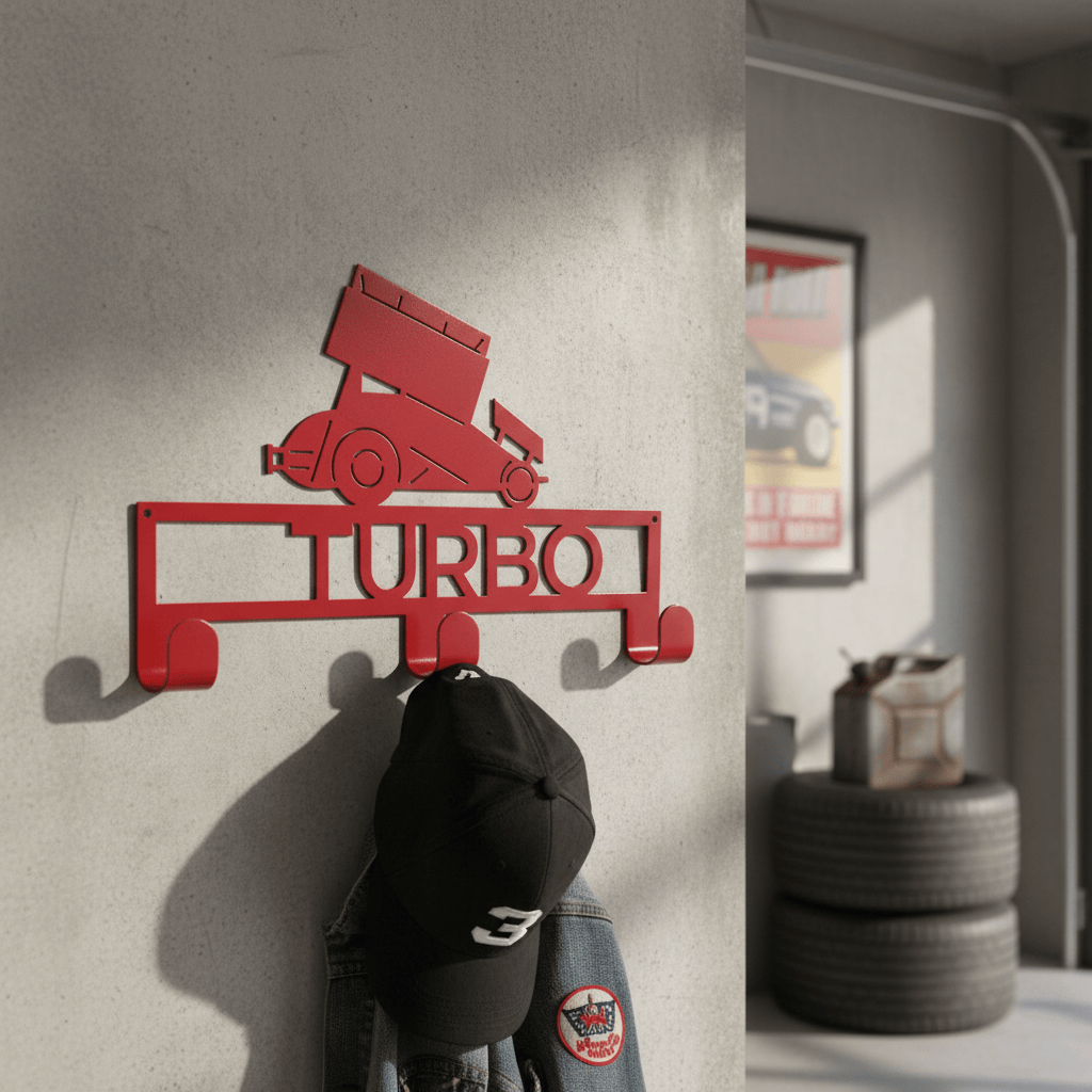 Rusty Rooster Fabrication & Design Hat / Coat Rack Sprint Car with Custom Text  Box 3 Hooks (X14)