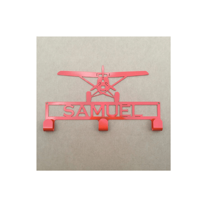 Rusty Rooster Fabrication & Design Hat / Coat Rack with Prop Plane and Personalized Text Field 3 Hooks (L25)