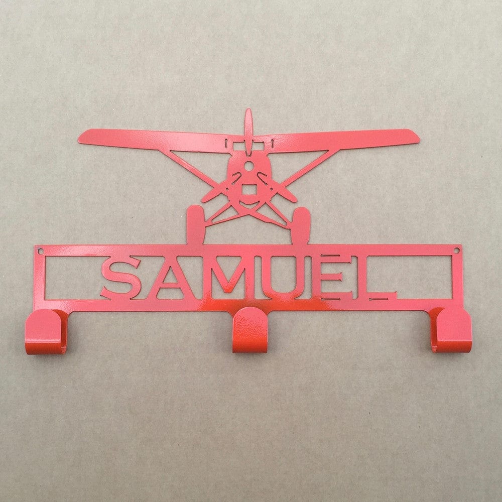 Rusty Rooster Fabrication & Design Hat / Coat Rack with Prop Plane and Personalized Text Field 3 Hooks (L25)