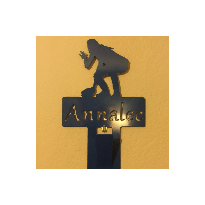 Rusty Rooster Fabrication & Design Hat Rack, Backpack, Purse Holder with Girl Softball Player and Personalized Text Field 4 hooks (P27)