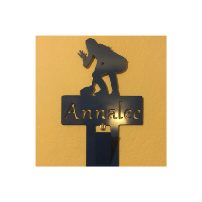 Rusty Rooster Fabrication & Design Hat Rack, Backpack, Purse Holder with Girl Softball Player and Personalized Text Field 4 hooks (P27)