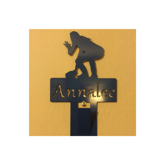 Rusty Rooster Fabrication & Design Hat Rack, Backpack, Purse Holder with Girl Softball Player and Personalized Text Field 4 hooks (P27)