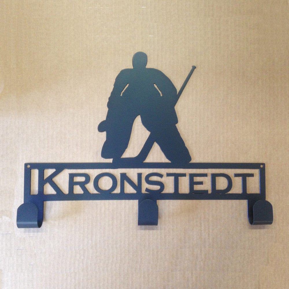Rusty Rooster Fabrication & Design Hockey Goalie Hat / Jersey Rack with Personalized Text (Y28)