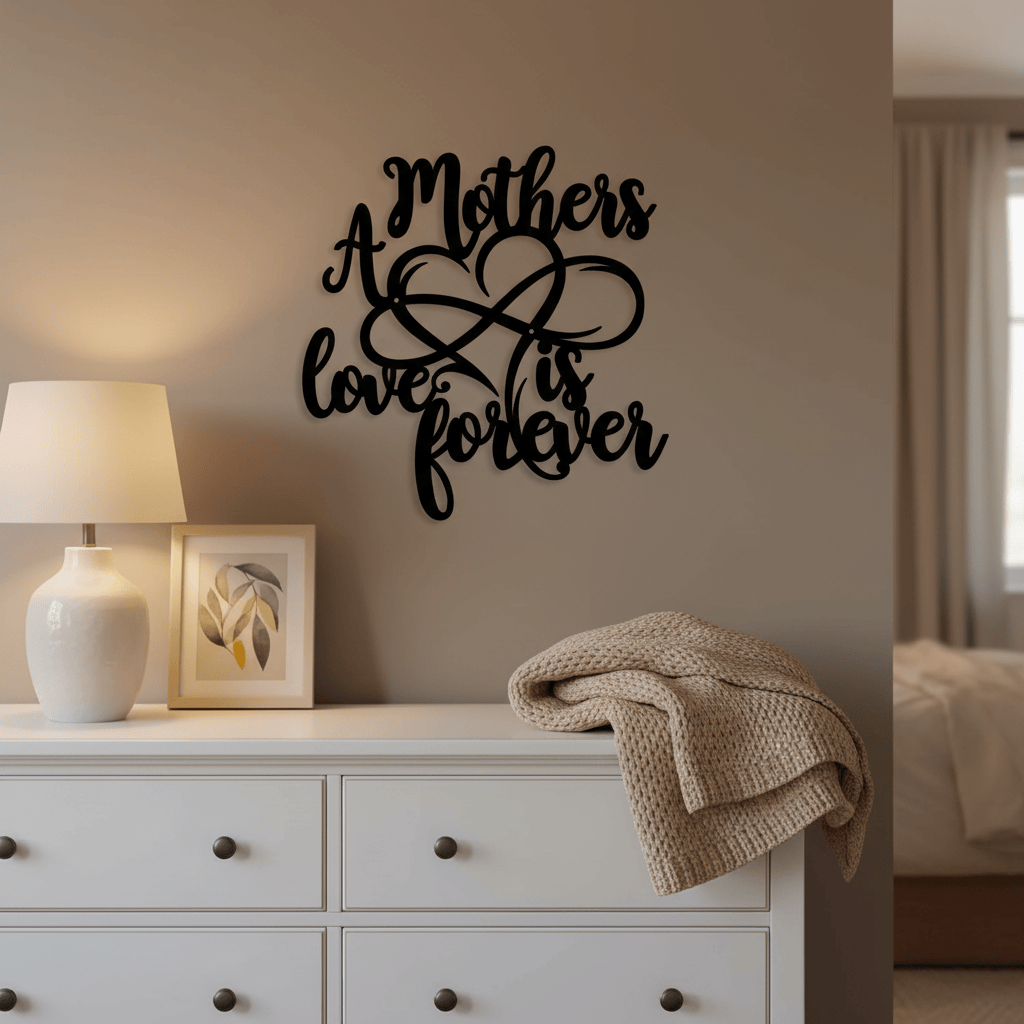 Rusty Rooster Fabrication & Design Home Decor A Mother’s Love Is Forever Metal Wall Sign – Heart Script Mother’s Day Gift, Rustic Home Decor (d64)