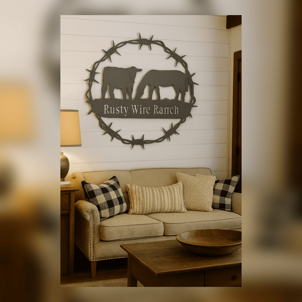 Rusty Rooster Fabrication & Design Home Decor Cow & Horse Barbed Wire Metal Wall Art (B80)