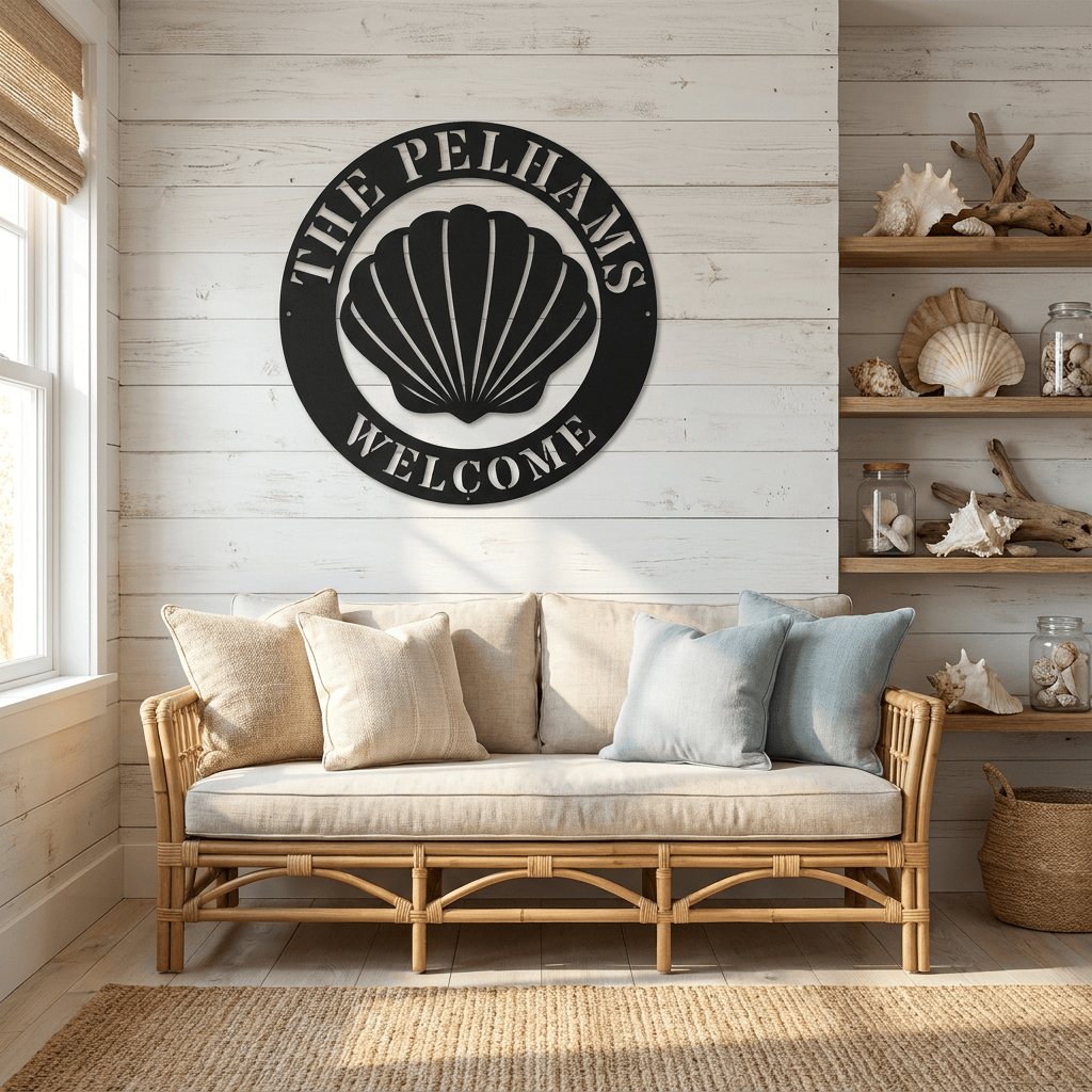 Rusty Rooster Fabrication & Design Home Decor Custom Seashell Welcome Sign — Personalized Family Name Metal Sign | Coastal Beach Decor |  (D69)