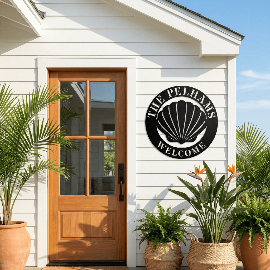 Rusty Rooster Fabrication & Design Home Decor Custom Seashell Welcome Sign — Personalized Family Name Metal Sign | Coastal Beach Decor |  (D69)