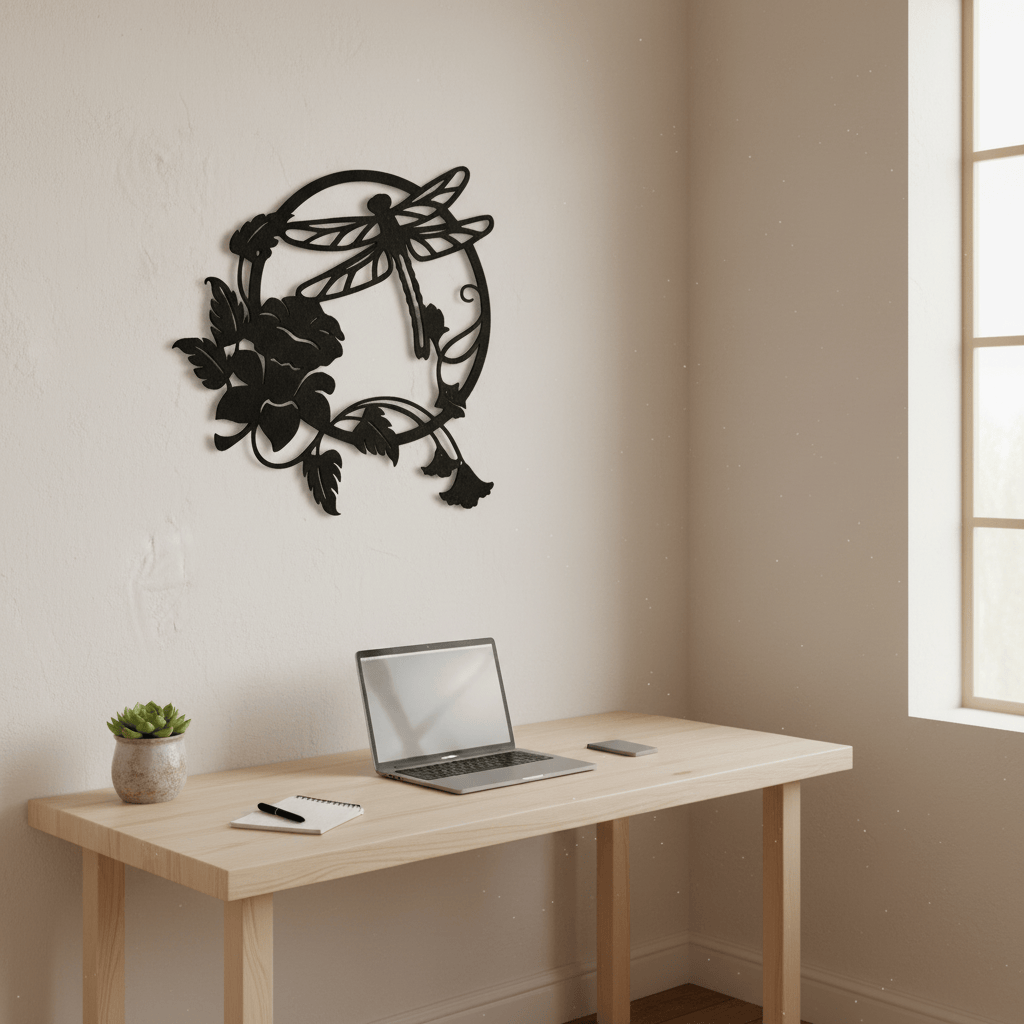 Rusty Rooster Fabrication & Design Home Decor Dragonfly & Flower Metal Wall Art – Rustic Handcrafted Home Accent (D61)