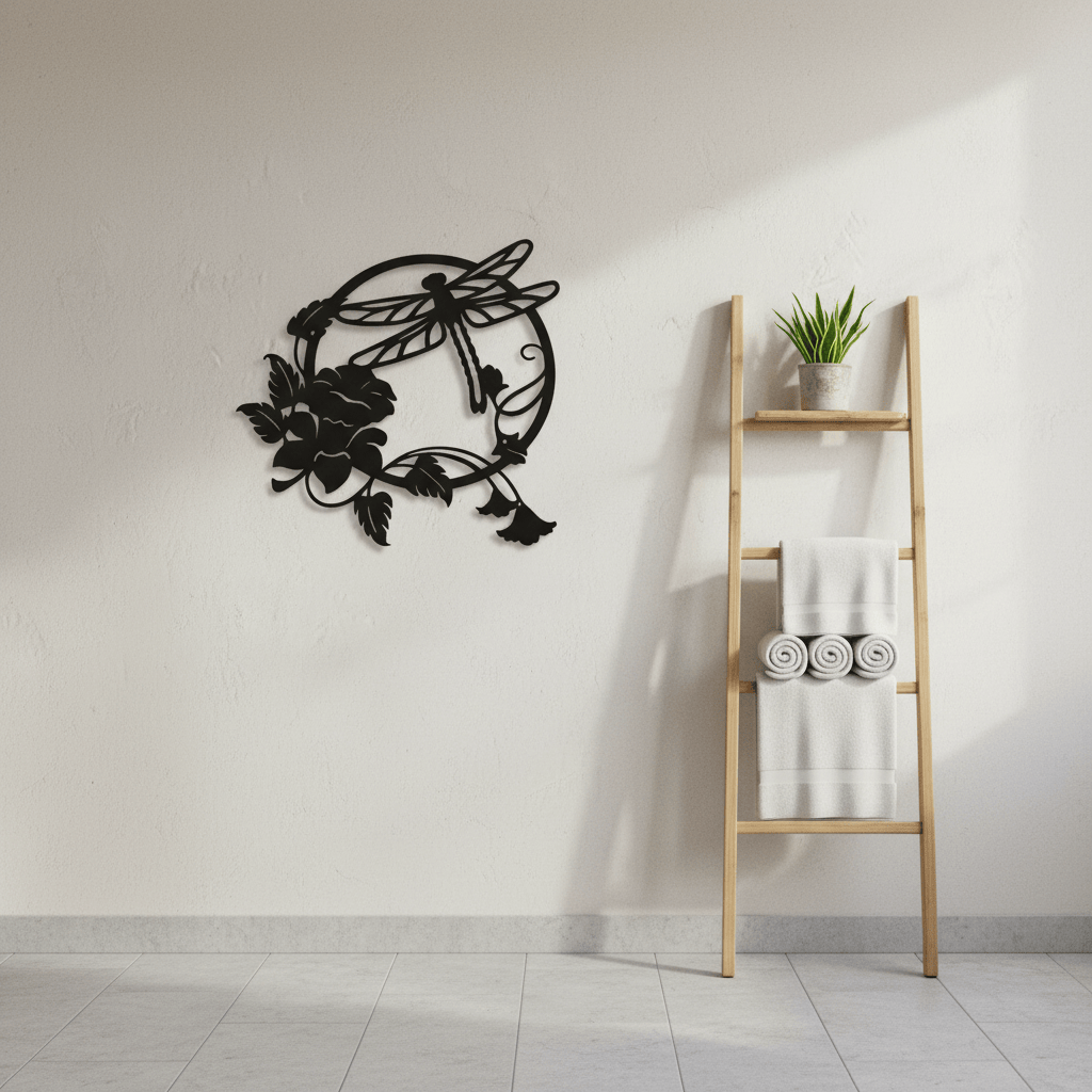 Rusty Rooster Fabrication & Design Home Decor Dragonfly & Flower Metal Wall Art – Rustic Handcrafted Home Accent (D61)