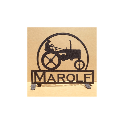 Rusty Rooster Fabrication & Design Home Decor Farmhouse Mailbox Topper – Old Tractor & Farmer Design with Custom Name Plate (C19)