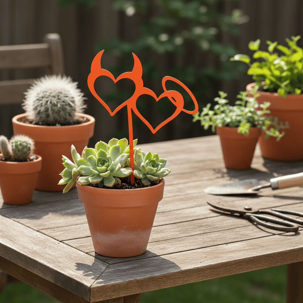 Rusty Rooster Fabrication & Design Home Decor Halo and Horns & Hearts Metal Flower pot stake (A51)