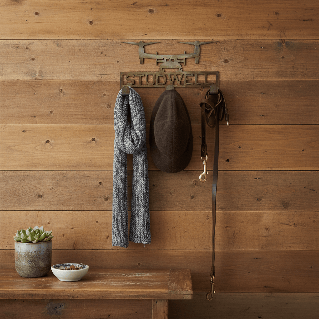 Rusty Rooster Fabrication & Design Home Decor Hat / Coat Rack with V22 Osprey and Personalized Text Field 3 Hooks (M25)