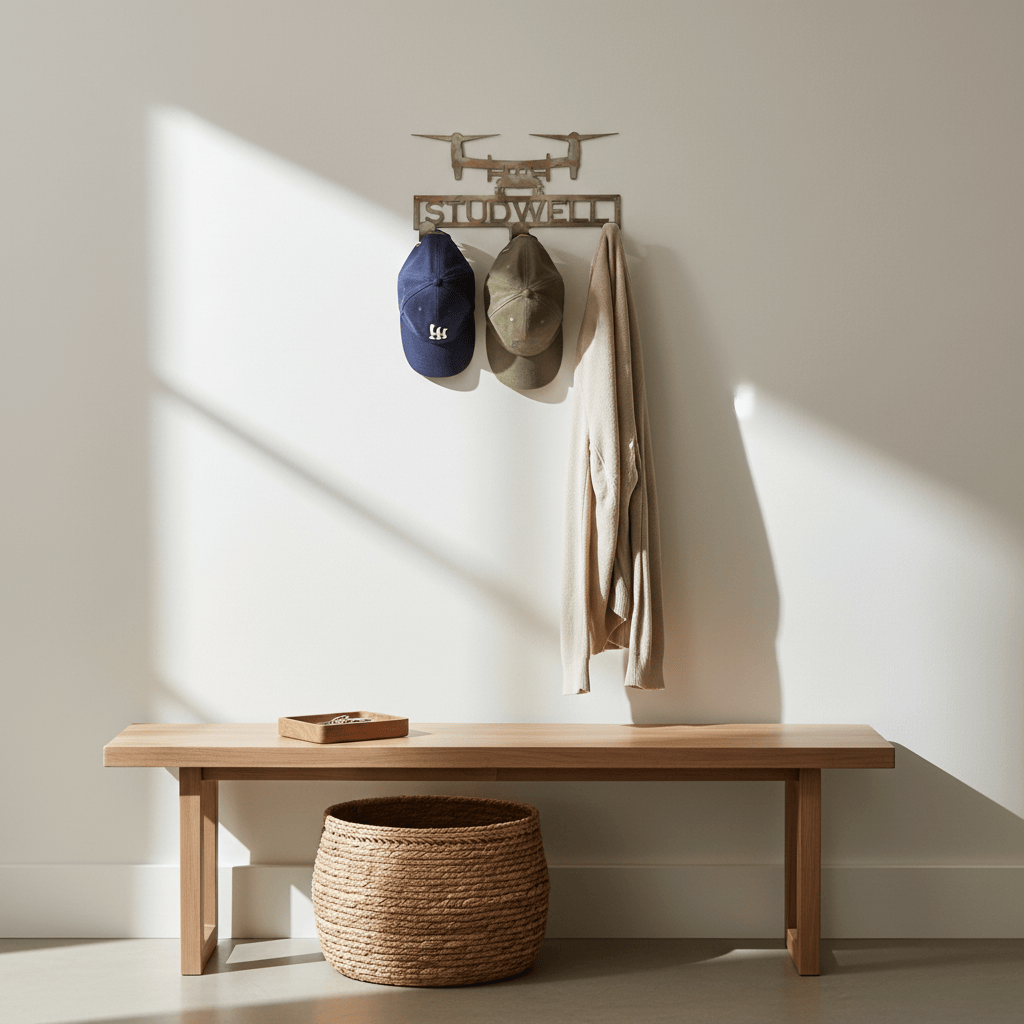 Rusty Rooster Fabrication & Design Home Decor Hat / Coat Rack with V22 Osprey and Personalized Text Field 3 Hooks (M25)