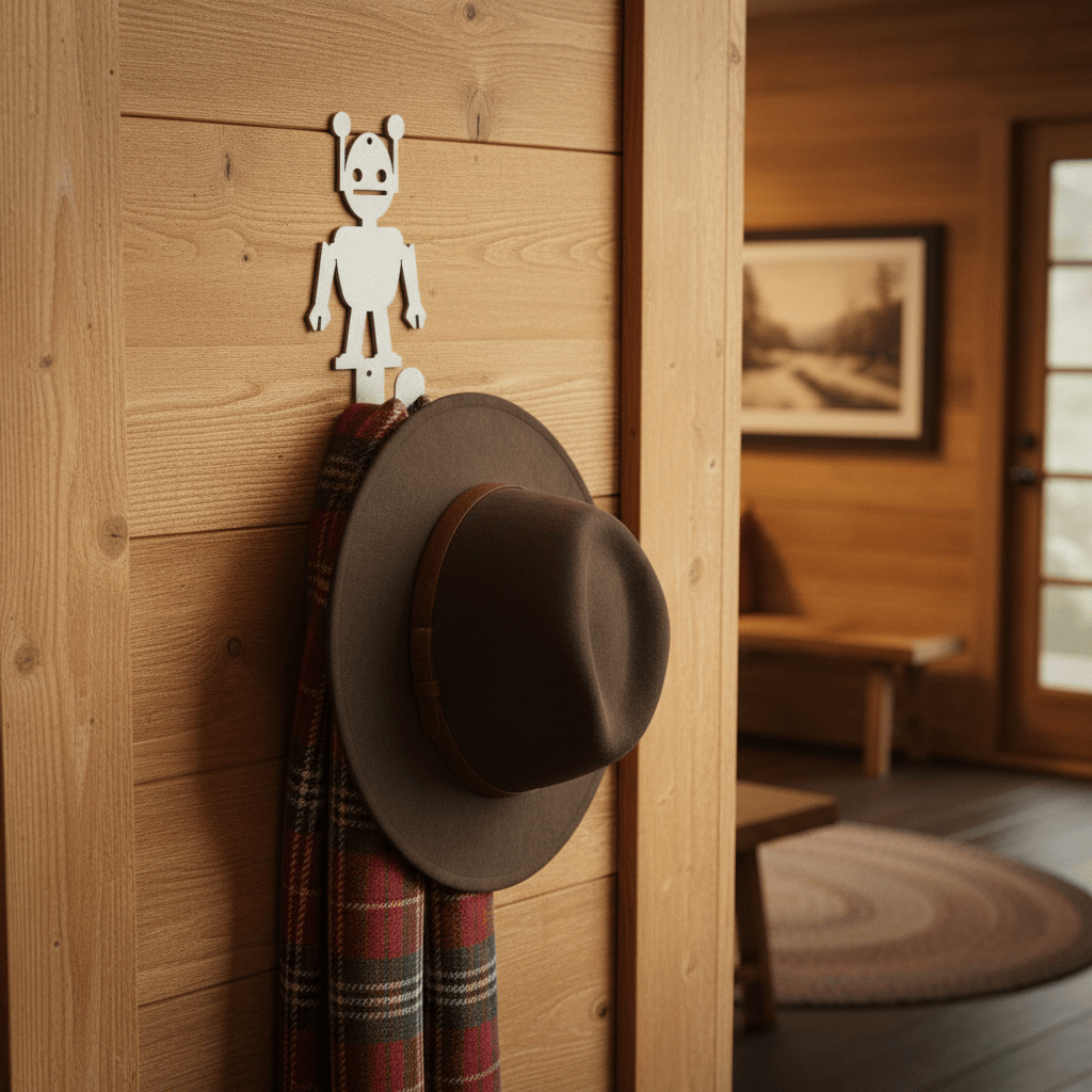 Rusty Rooster Fabrication & Design Home Decor Hat Rack Coat Rack Metal Hat Coat Rack with a Robot (G24)
