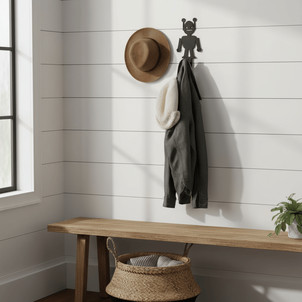 Rusty Rooster Fabrication & Design Home Decor Hat Rack Coat Rack Metal Hat Coat Rack with a Robot (G24)