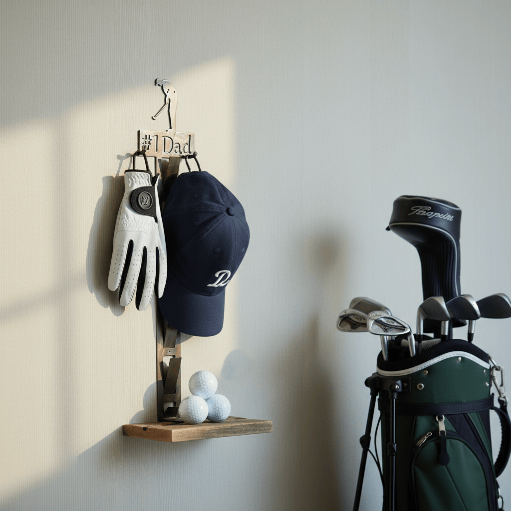 Rusty Rooster Fabrication & Design Home Decor Hat Rack, Male Golfer with Personalized Text Field 4 hooks (P28)