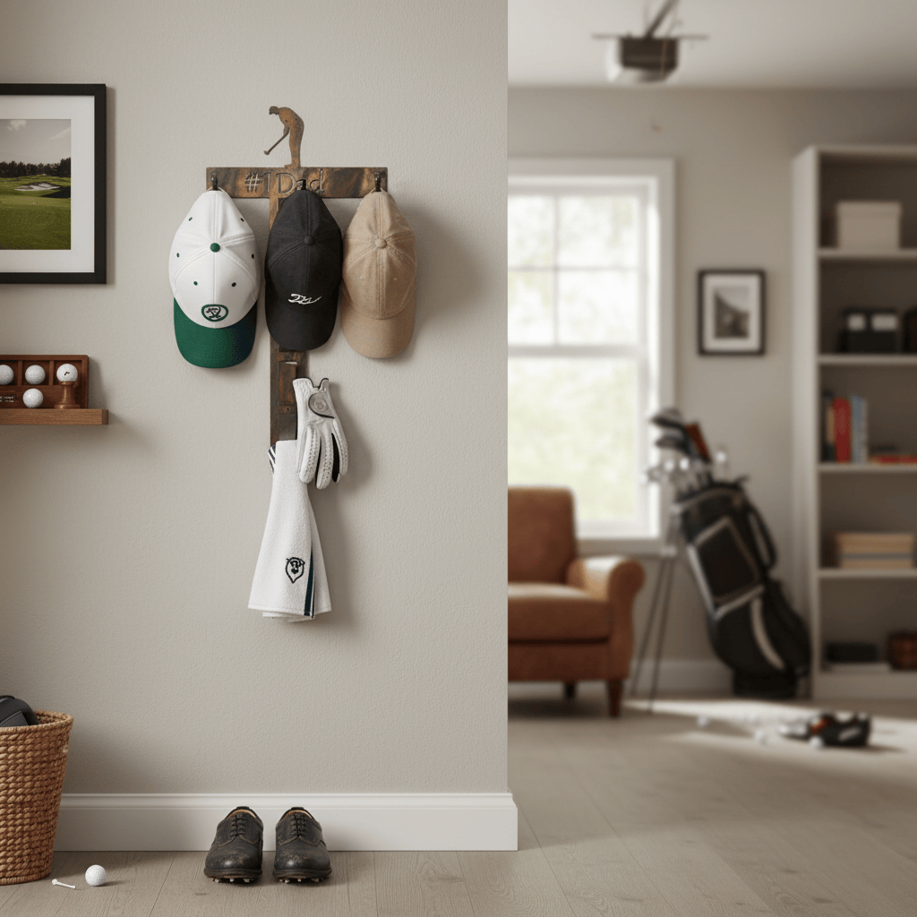 Rusty Rooster Fabrication & Design Home Decor Hat Rack, Male Golfer with Personalized Text Field 4 hooks (P28)