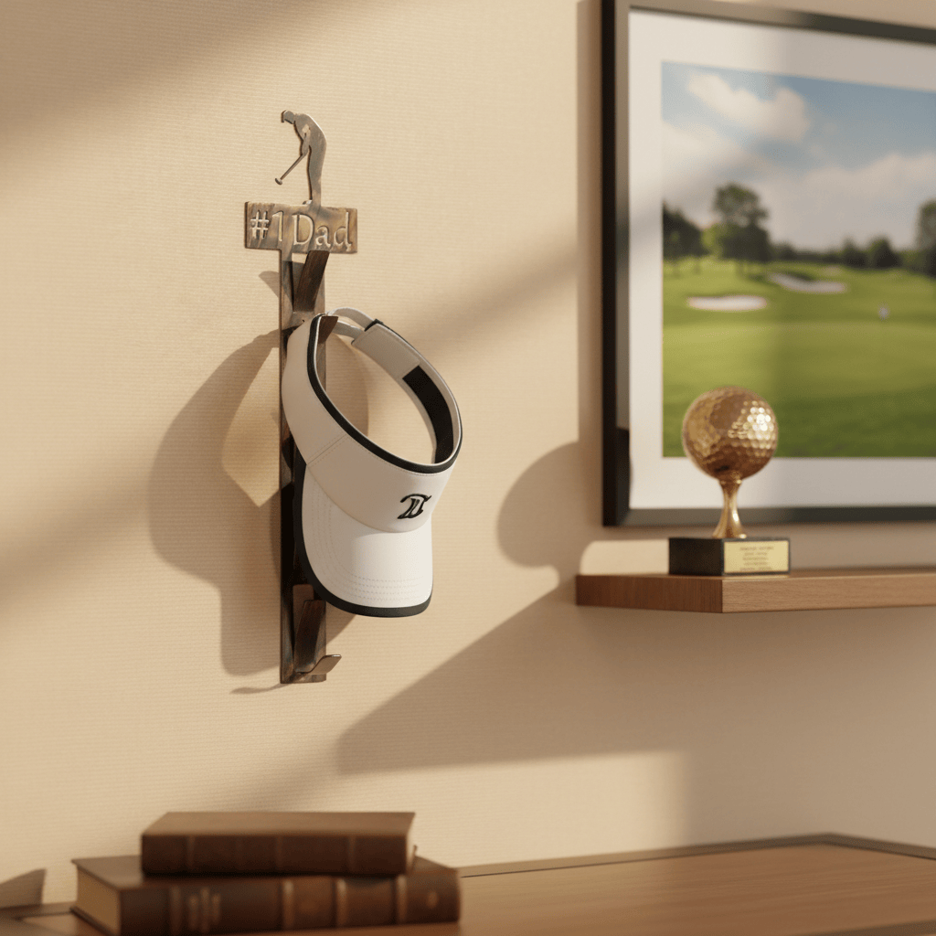 Rusty Rooster Fabrication & Design Home Decor Hat Rack, Male Golfer with Personalized Text Field 4 hooks (P28)