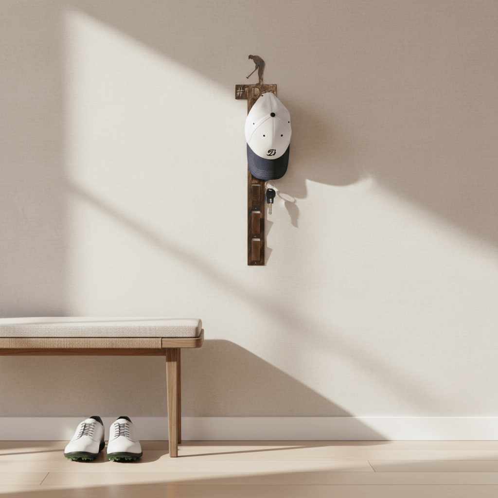 Rusty Rooster Fabrication & Design Home Decor Hat Rack, Male Golfer with Personalized Text Field 4 hooks (P28)