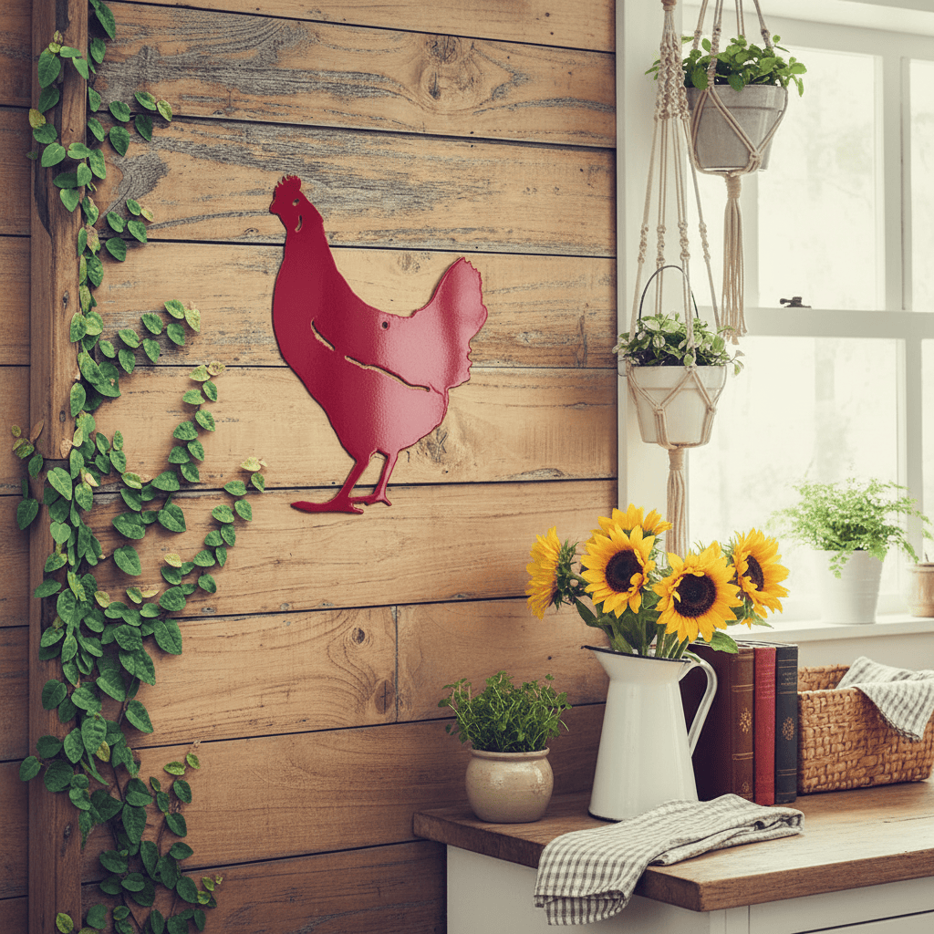 Rusty Rooster Fabrication & Design Home Decor Hen Metal Wall Art – Farmhouse Rustic Chicken Silhouette (X25)
